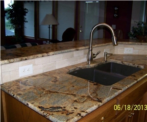 Golden Lapidus Granite Kitchen Countertop, Yellow Granite Vanity Tops Brazil