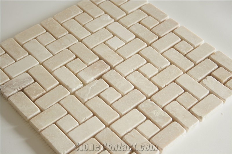 Ivory Travertine Target Tumbled Mosaic