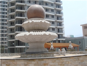 China Bally White Granite Garden Water Features, Exterior Landscaping Stones Rolling Sphere Fountains, Outdoor Sculptured Round Ball Fountain, Floating Ball Fountains with Stone Base