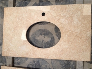China Beige Marble Bathroom Vanity Top, Custom Vanity Tops, Natural Stone Bath Tops, Bathroom Countertops, Bathroom Top