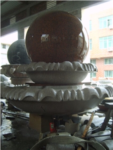 China Granite Garden Water Features, Exterior Landscaping Stones Rolling Sphere Fountains, Outdoor Sculptured Fountain, Red Granite Floating Ball Fountains with Stone Base