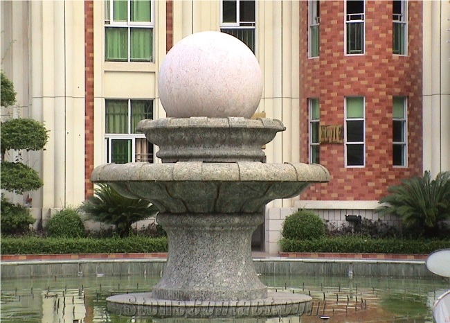 China Granite Garden Water Features, Exterior Landscaping Stones Rolling Sphere Fountains, Outdoor Sculptured Fountain, White Marble Floating Ball Fountains with Stone Base