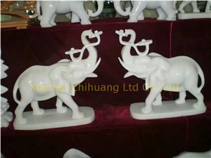 White Vein Marble Elephant Sculpture, Animal Sculptures