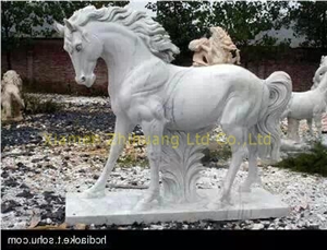 White Vein Marble Horse Sculpture, Animal Sculptures