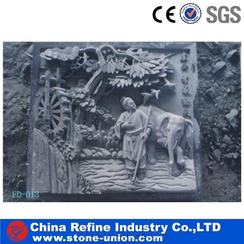 3d Wall Grey Granite Relief Carving for Garden, Lively Human Relief Sculptured,Stone Sculpture and Wall Reliefs Animal Sculptures Garden Sculptures