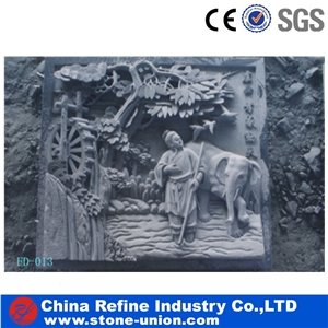 3d Wall Grey Granite Relief Carving for Garden, Lively Human Relief Sculptured,Stone Sculpture and Wall Reliefs Animal Sculptures Garden Sculptures