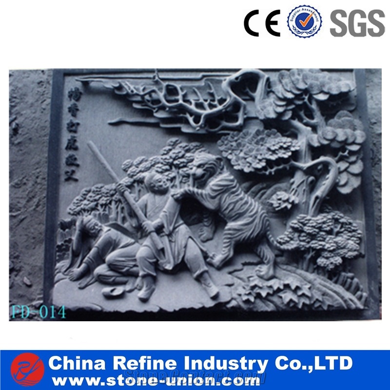 3d Wall Grey Granite Relief Carving for Garden, Lively Human Relief Sculptured,Stone Sculpture and Wall Reliefs Animal Sculptures Garden Sculptures