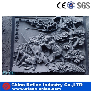 3d Wall Grey Granite Relief Carving for Garden, Lively Human Relief Sculptured,Stone Sculpture and Wall Reliefs Animal Sculptures Garden Sculptures