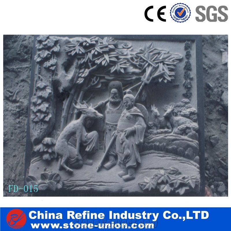 3d Wall Grey Granite Relief Carving for Garden, Lively Human Relief Sculptured,Stone Sculpture and Wall Reliefs Animal Sculptures Garden Sculptures