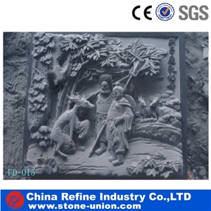 3d Wall Grey Granite Relief Carving for Garden, Lively Human Relief Sculptured,Stone Sculpture and Wall Reliefs Animal Sculptures Garden Sculptures