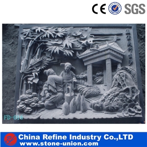 3d Wall Grey Granite Relief Carving for Garden, Lively Human Relief Sculptured,Stone Sculpture and Wall Reliefs Animal Sculptures Garden Sculptures