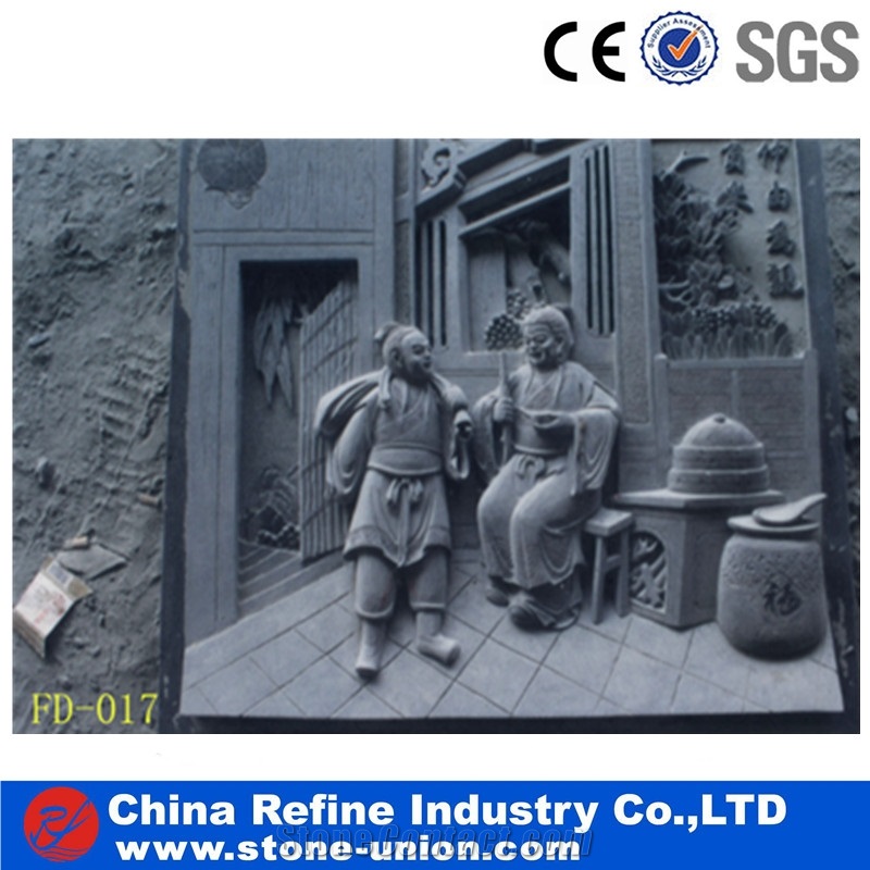 3d Wall Grey Granite Relief Carving for Garden, Lively Human Relief Sculptured,Stone Sculpture and Wall Reliefs Animal Sculptures Garden Sculptures