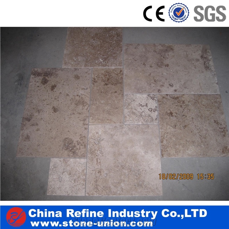 Antique Dark Coffee Travertine Opus Pattern Slabs & Tiles & China Brown Travertine&China Light Travertine Floor Tiles & Paver Stone
