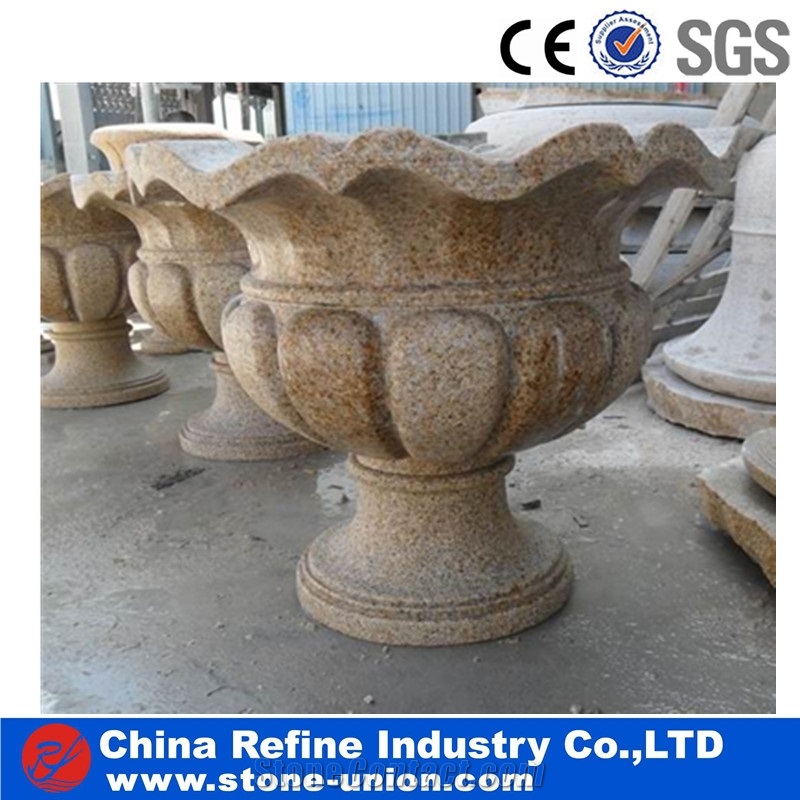 Beige Granite Flower Pot with Wave Edge , Chinese Hot Sales Good Quality Granite Stone Flower Pot