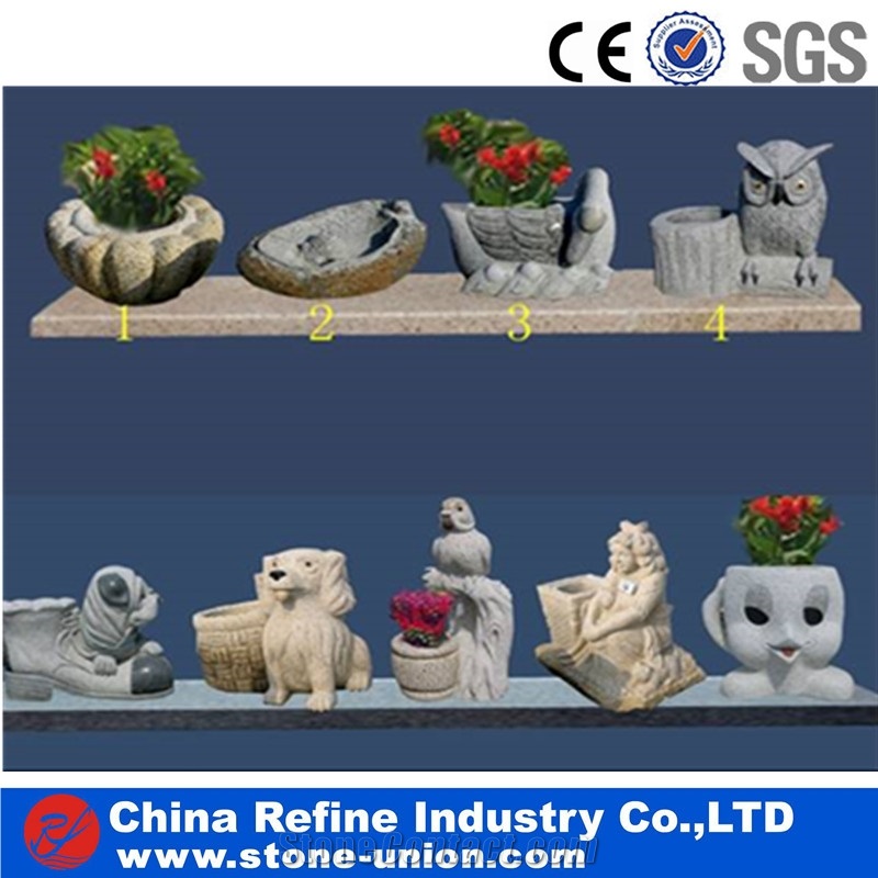 Beige Granite Flower Pot with Wave Edge , Chinese Hot Sales Good Quality Granite Stone Flower Pot