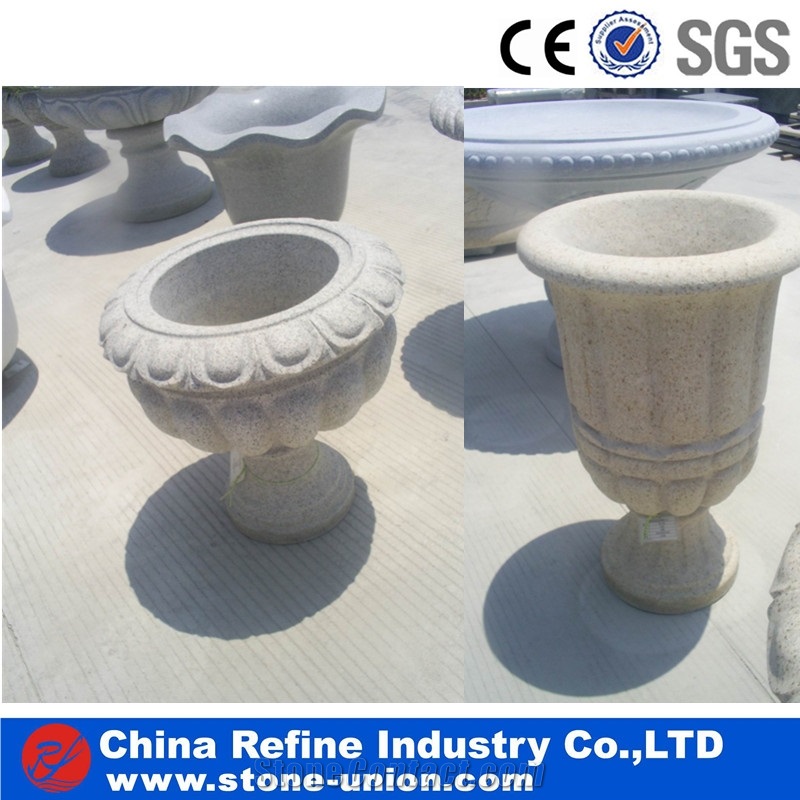 Beige Granite Flower Pot with Wave Edge , Chinese Hot Sales Good Quality Granite Stone Flower Pot