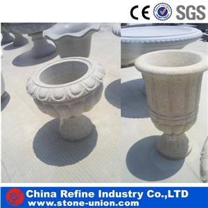 Beige Granite Flower Pot with Wave Edge , Chinese Hot Sales Good Quality Granite Stone Flower Pot