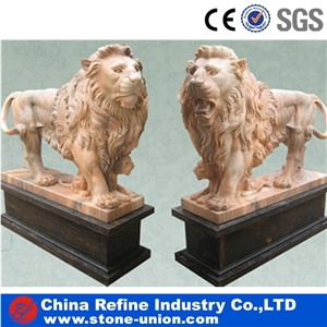 Beige Marble Sculpture Lively Lion, Popular Stone Lion Statue,Western Statues,Animal Sculptures,Landscape Sculptures,Lion Statues,Garden Sculpture
