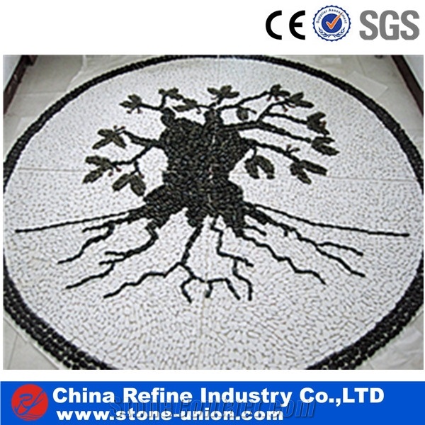 Black and White Beach Stone Pebble on Mesh, Pebble Mosaic Medallions, River Stone Pattern, Cobble Stone for Sale, River Cobble Pebbles Stone Wholesale