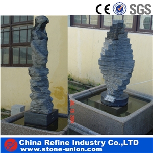 Black Fountain Special Shaped , Modern Art Garden Stone Fountain Customized Garden Stone Water Fountain