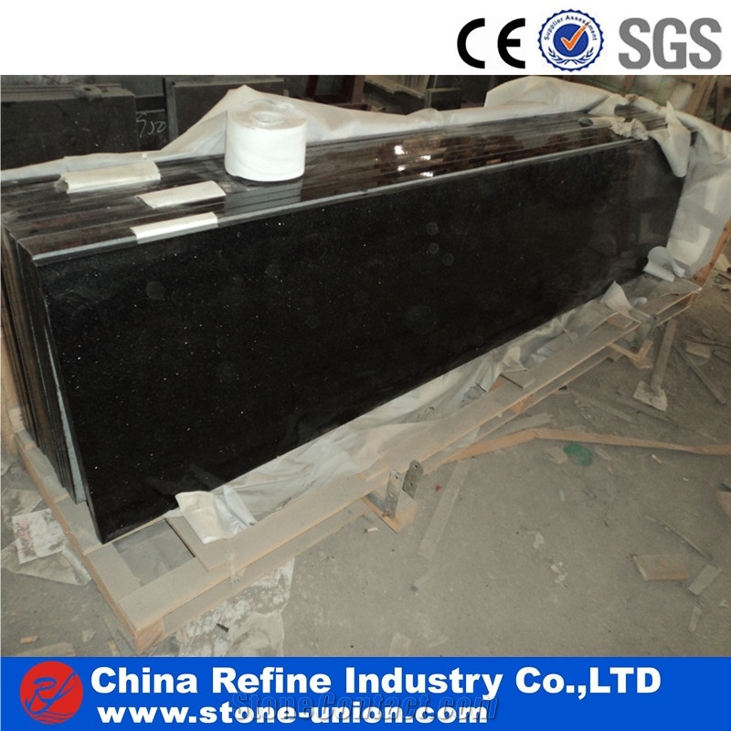 Black Granite with Golden Point Polished Finished , Black Granite Slab for Countertops, Mosaic, Exterior - Interior Wall and Floor Applications