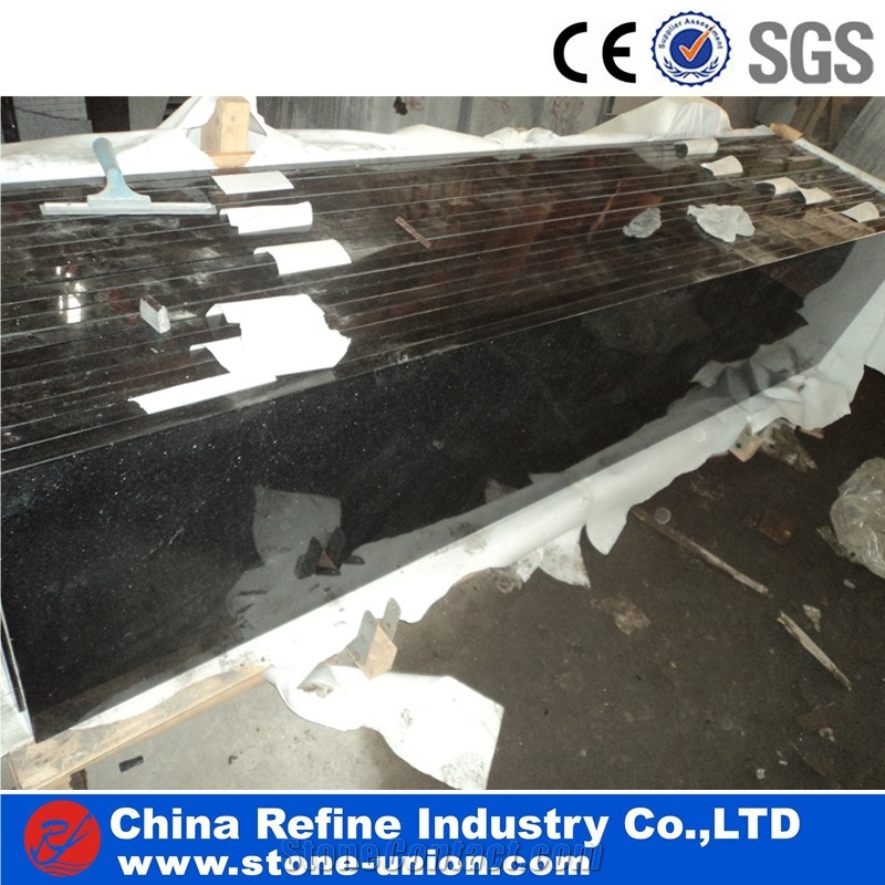 Black Granite with Golden Point Polished Finished , Black Granite Slab for Countertops, Mosaic, Exterior - Interior Wall and Floor Applications