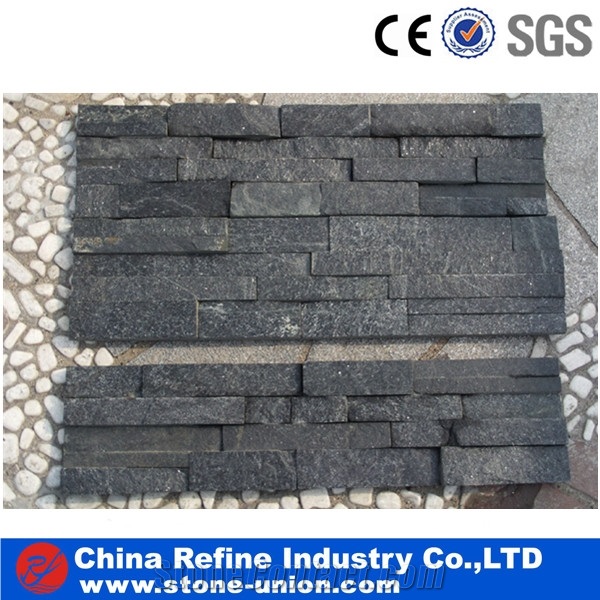 Black Quartzite Culture Stone Wall Panel,Popular Black Quartzite Culture Stone Stack Stone for Wall Cladding, Decoration