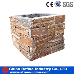 Cement Gate Posts for Garden, China Slate Cultured Stone Gate Posts,Cement Slate Pillars Column, Fence Stone Pillars Surrounds Slate Panels