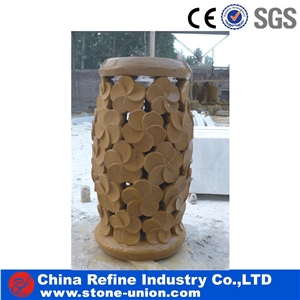 Exterior Yellow Granite Lantern with Carving,Stone Garden Lantern Decoration and Lighting,Garden Lantern with Led Light,European Style Garden Lanterns