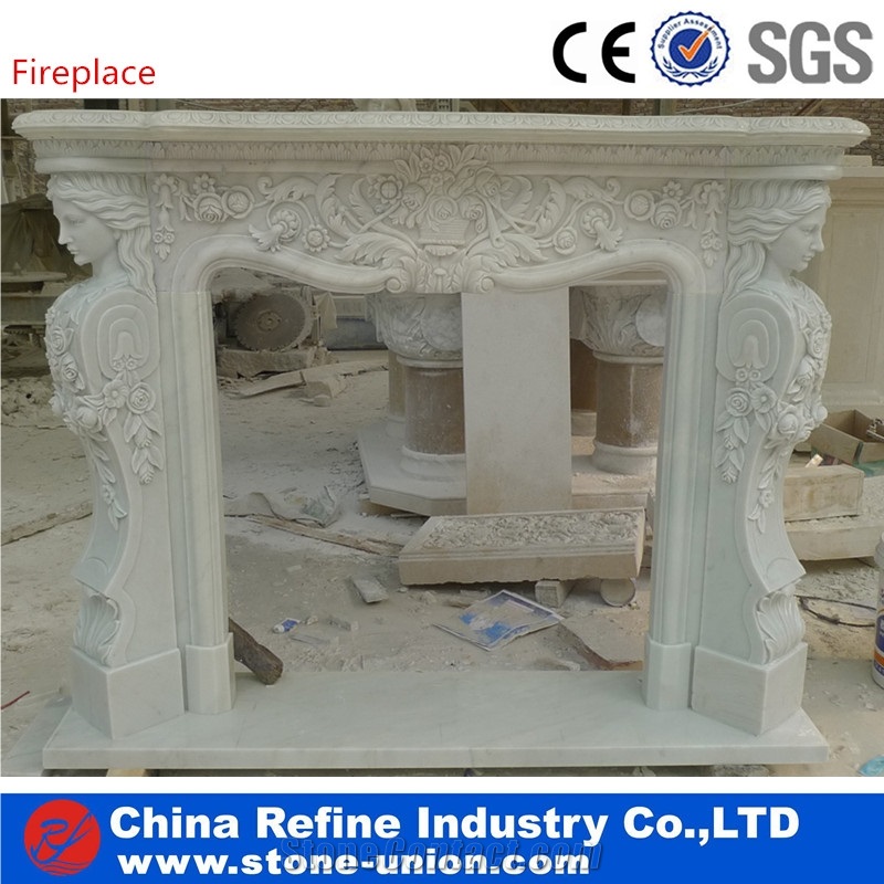 Fireplace with Carving , Wonderful Fire Place China Beige Marble Fireplace,Marble Fireplace Mantel Handcarved Flower Sculptured Fireplace