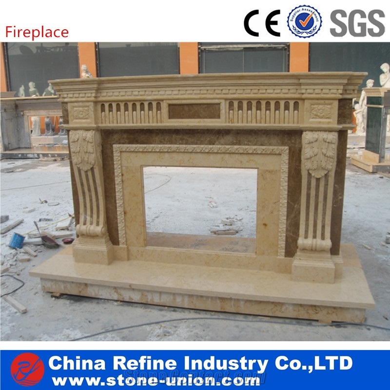 Fireplace with Carving , Wonderful Fire Place China Beige Marble Fireplace,Marble Fireplace Mantel Handcarved Flower Sculptured Fireplace