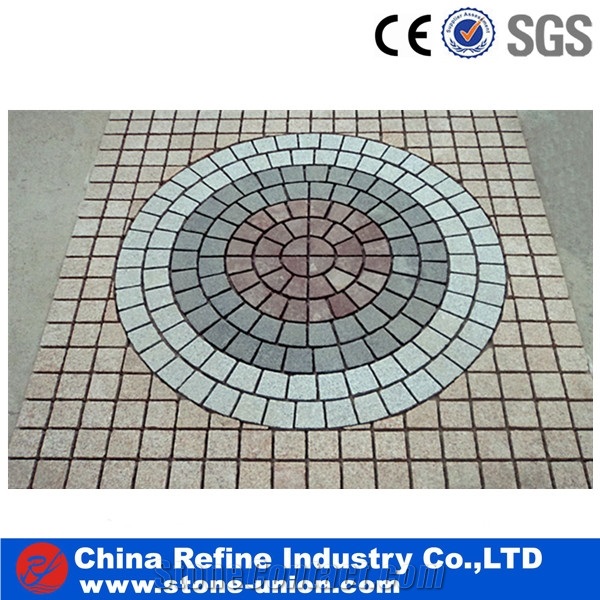 Flamed Granite Pavers Cobblestones on Mesh,Cheap Granite Cube Stone,Mixed Granite Stone and Colors Driveway Paving Stone,Garden Landscaping Natural Granite Cobbles Pattern,Paving on Mesh