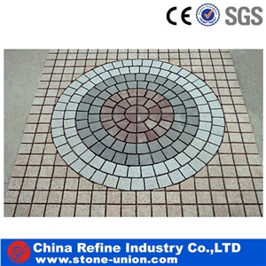 Flamed Granite Pavers Cobblestones on Mesh,Cheap Granite Cube Stone,Mixed Granite Stone and Colors Driveway Paving Stone,Garden Landscaping Natural Granite Cobbles Pattern,Paving on Mesh