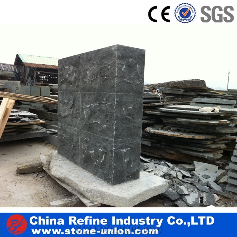 Flamed Mongolia Black Basalt Slabs & Tiles, Natural Black Basalt Stone, Natural Absolute Black Basalt