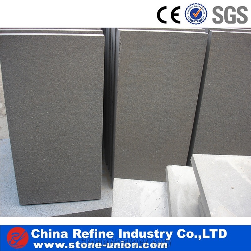Flamed Mongolia Black Basalt Slabs & Tiles, Natural Black Basalt Stone, Natural Absolute Black Basalt