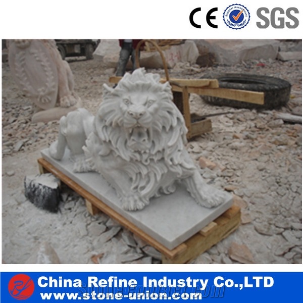 Garden Hand Carving Marble Vivid Lion Sculpture,Handcarved Animal Sculptures,Handcarved Garden Statues,Guardian Lion Carving Statue