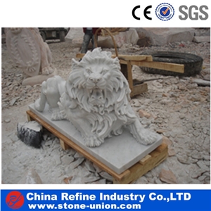 Garden Hand Carving Marble Vivid Lion Sculpture,Handcarved Animal Sculptures,Handcarved Garden Statues,Guardian Lion Carving Statue