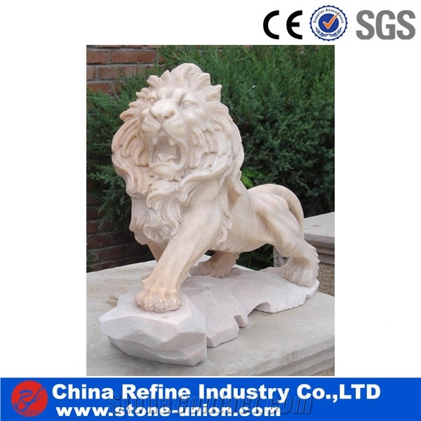 Garden Hand Carving Marble Vivid Lion Sculpture,Handcarved Animal Sculptures,Handcarved Garden Statues,Guardian Lion Carving Statue