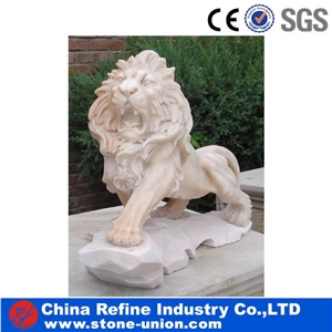 Garden Hand Carving Marble Vivid Lion Sculpture,Handcarved Animal Sculptures,Handcarved Garden Statues,Guardian Lion Carving Statue