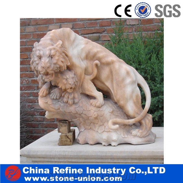 Garden Hand Carving Marble Vivid Lion Sculpture,Handcarved Animal Sculptures,Handcarved Garden Statues,Guardian Lion Carving Statue