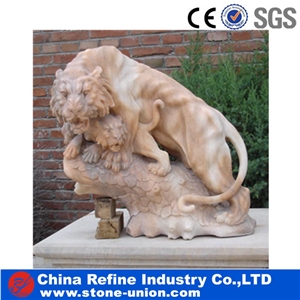 Garden Hand Carving Marble Vivid Lion Sculpture,Handcarved Animal Sculptures,Handcarved Garden Statues,Guardian Lion Carving Statue