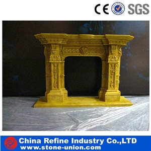 Golden Yellow Marble Fireplace in Discuont Price, Cheap Golden Fireplace,White Fireplace Mantel,Modern Fireplace Mantel,Stone Fireplace Mantel