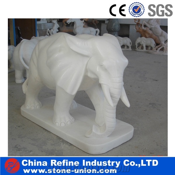 Hand Carved White Marble Elephant Stone Sculpture,Marble Hand Carved Stone Animals,Pure White Western Statues,Religious Statues