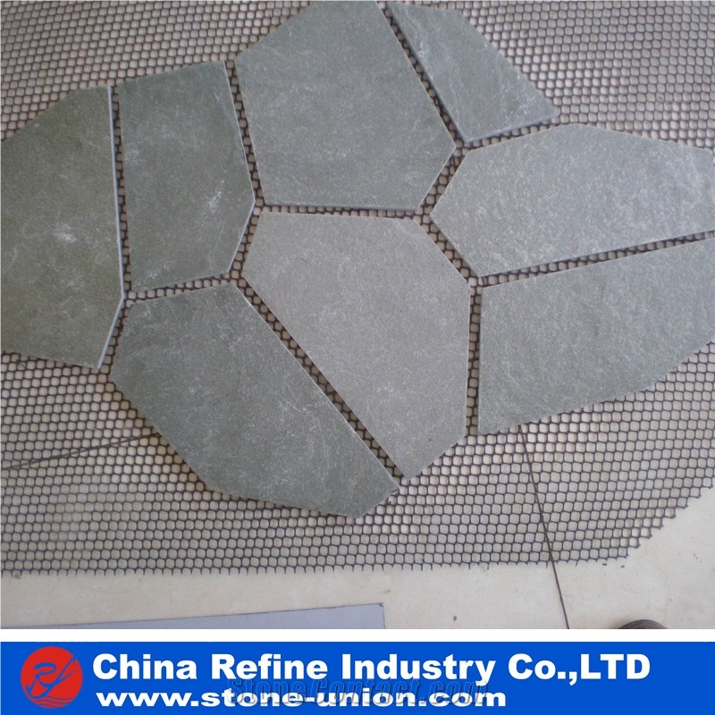 High Quanlity Green Slate Paving Flagstone Tile Exporter ,Garden Multi Yellow Slate Mesh Paver,Slate Landscaping Flagestone