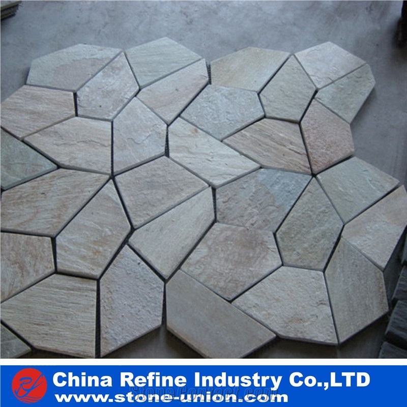 High Quanlity Green Slate Paving Flagstone Tile Exporter ,Garden Multi Yellow Slate Mesh Paver,Slate Landscaping Flagestone