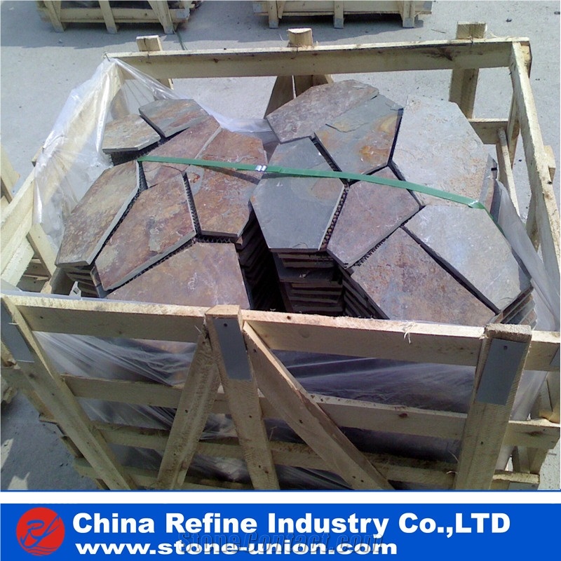 High Quanlity Green Slate Paving Flagstone Tile Exporter ,Garden Multi Yellow Slate Mesh Paver,Slate Landscaping Flagestone