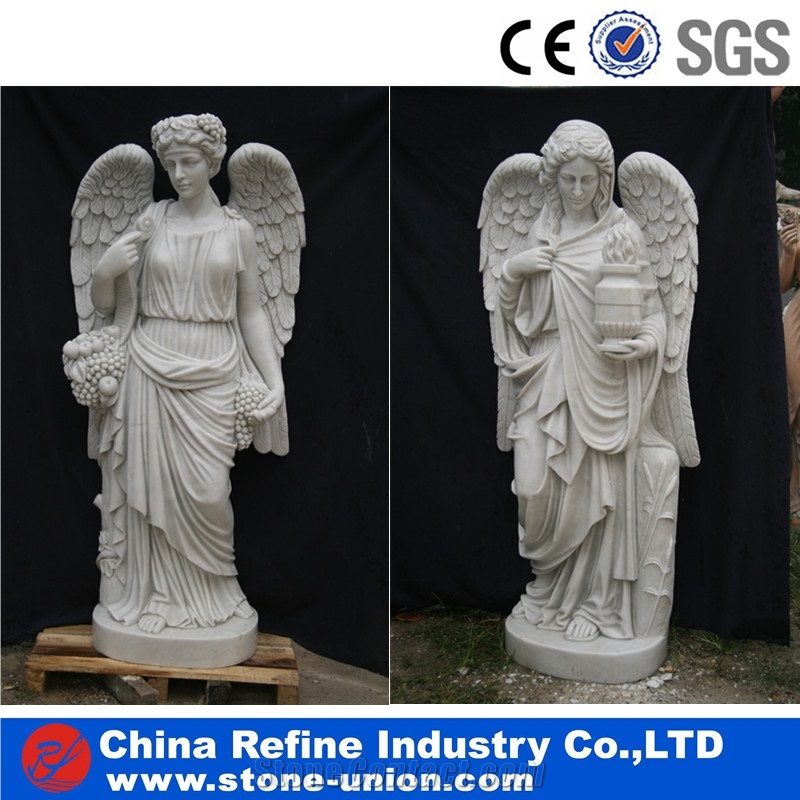 Human Sculpture White Marble Material, China Carving Stone, Angel Sculptures,Western Style Human Handcarved Sculptures,Religious Sculptures