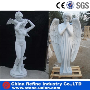 Human Sculpture White Marble Material, China Carving Stone, Angel Sculptures,Western Style Human Handcarved Sculptures,Religious Sculptures