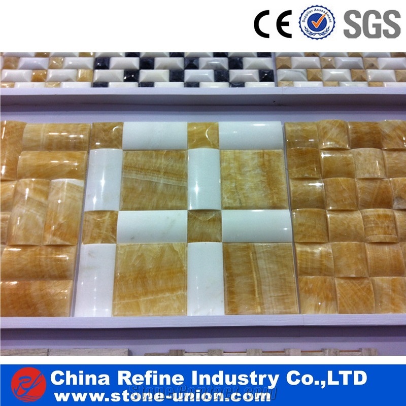 Interior Yellow Onyx Mosaic & Polished Onyx & White and Yellow Onyx Mosaic & Jade Stone for Decoration,Honey Onyx Chinese Yellow Onyx Hexagon Mosaic