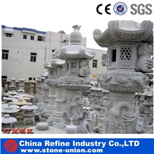 Japanese Stone Lantern,Garden Lantern,G603 China Silver White Sesame White Granite Garden Lantern Sculpture,Lantern and Lamps, Grey Granite Lantern